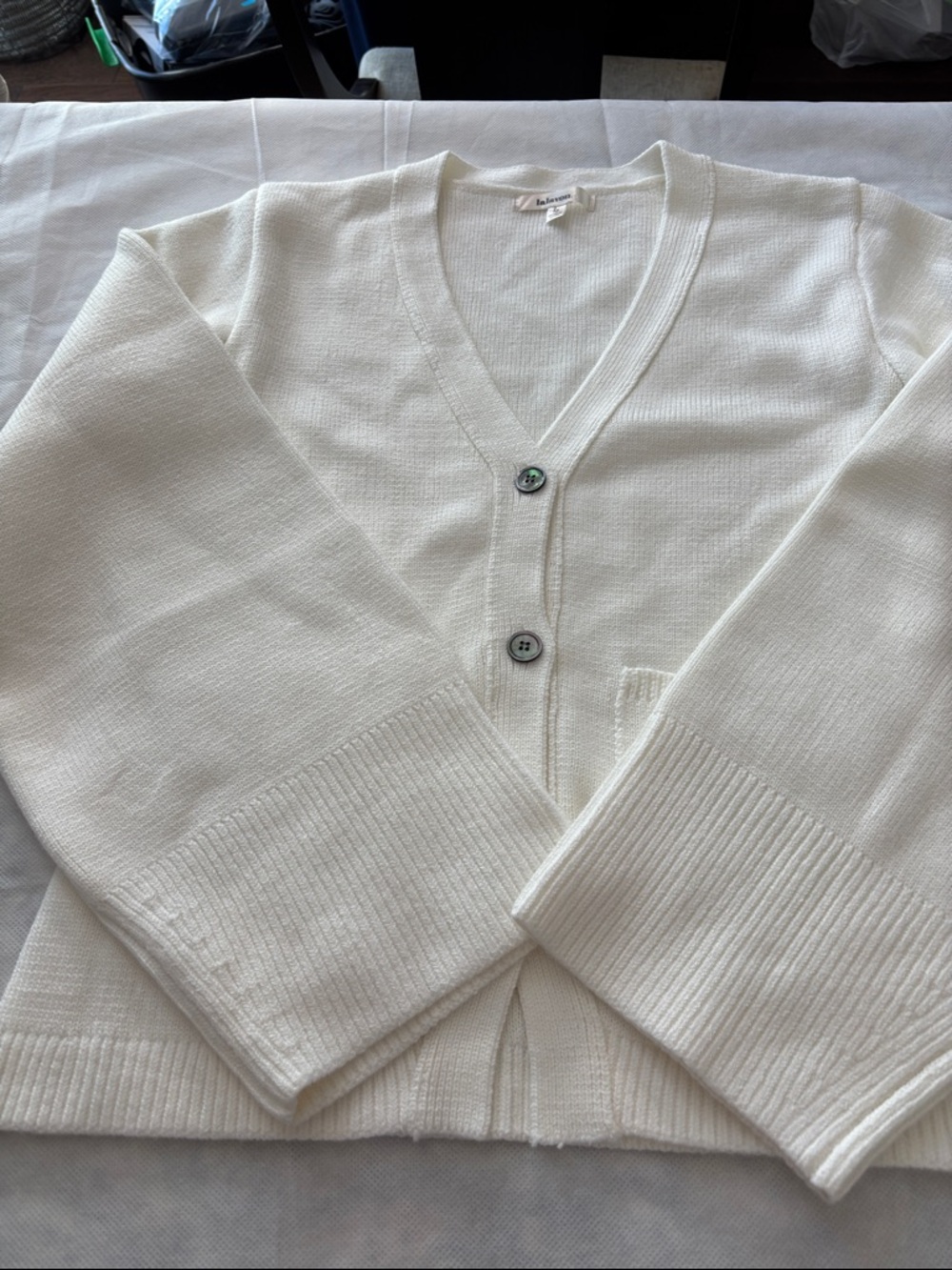 Women's Cream V-Neck Button Cardigan Sweater